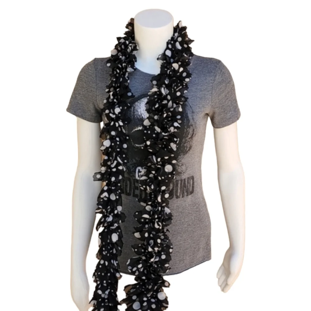Vintage Handmade Chiffon Pom Pom Scarf Two Scarves Shreds Polka Dots US Cities